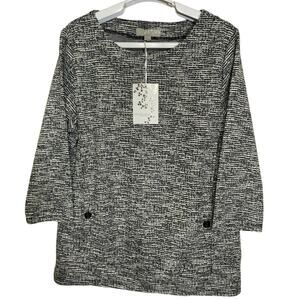 Carolyn Taylor Black & White Knit Textured Top Sweater Lightweight Women's XL